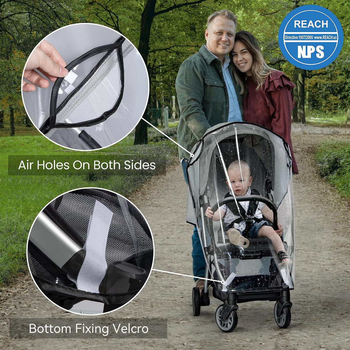 bemece Universal Stroller Rain Cover, Clear EVA Shield with Side Air Vents