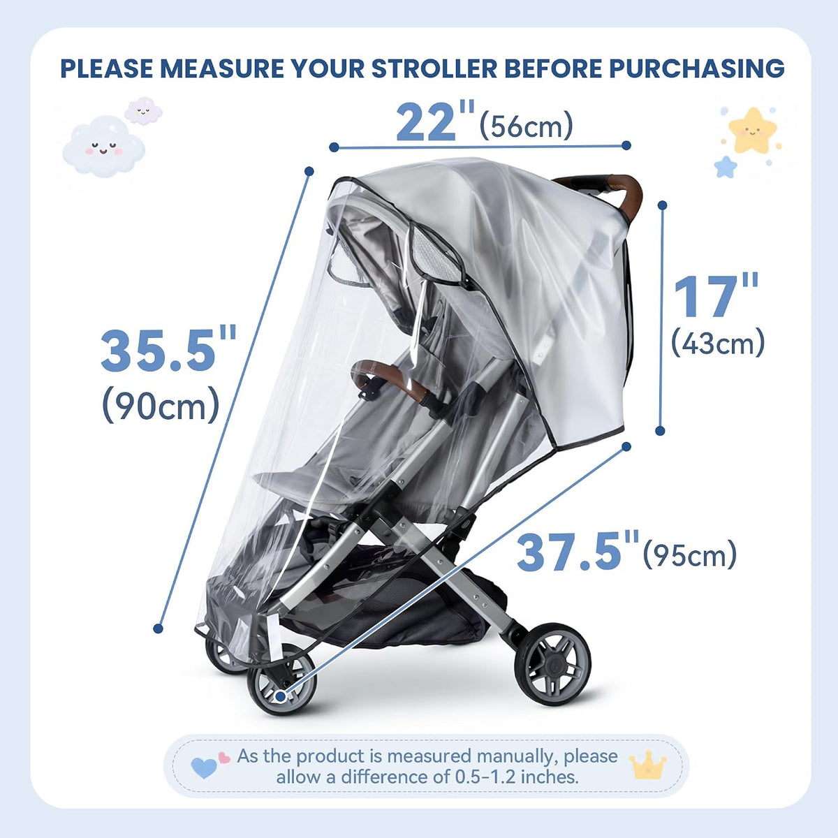 bemece Universal Stroller Rain Cover, Clear EVA Shield with Side Air Vents
