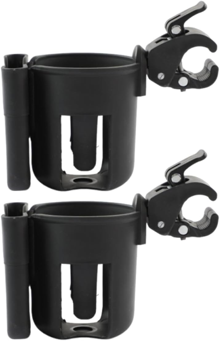 2pcs Stroller Cup Holder and Phone Holder for Parents Portable Black Parent Compatible with Stroller Handlebar Sippy Container for Travel and Outdoor Use