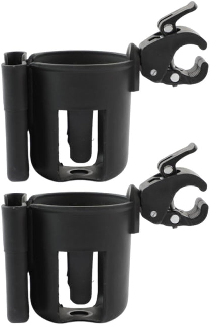 2pcs Stroller Cup Holder and Phone Holder for Parents Portable Black Parent Compatible with Stroller Handlebar Sippy Container for Travel and Outdoor Use