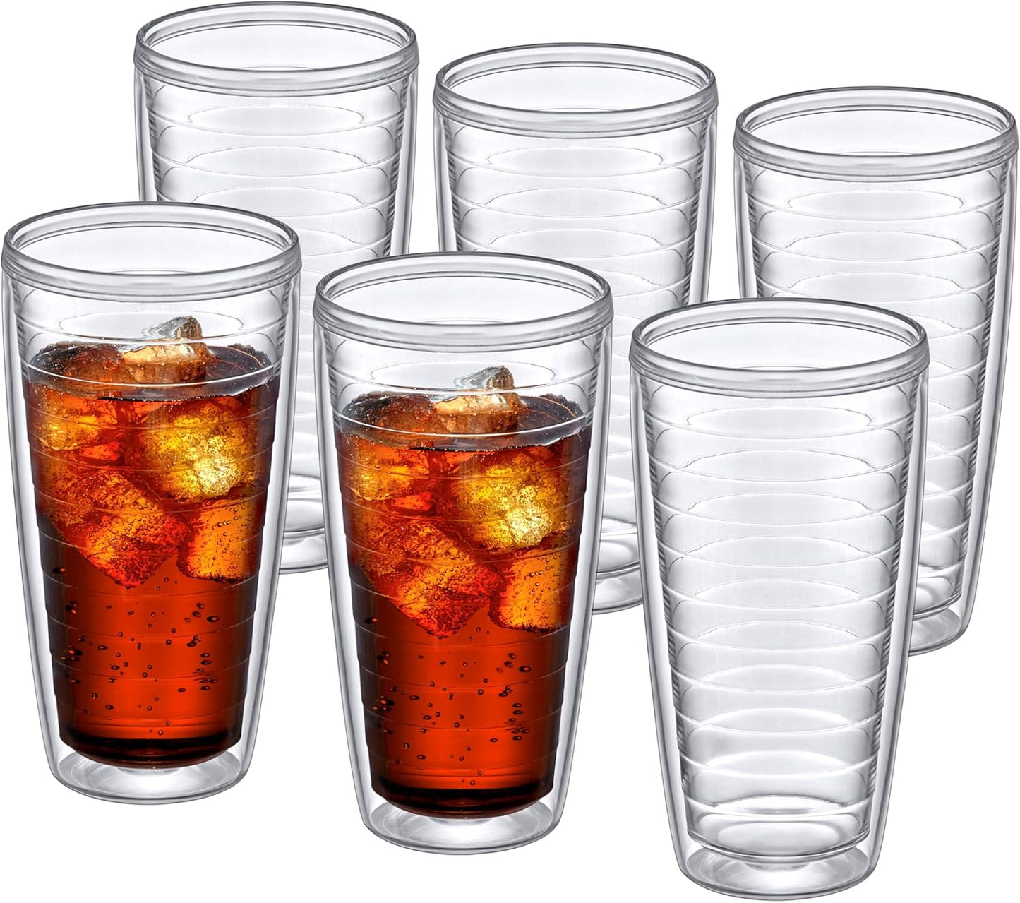 Alaska - 24-Ounce Insulated Plastic Tumblers (Set of 6), Double-Wall Plastic Drinking Glasses, All-Clear Reusable Cups, BPA-Free, Shatter-Proof, Dishwasher-Safe