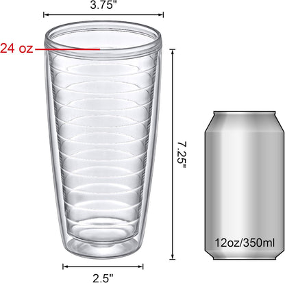 Alaska - 24-Ounce Insulated Plastic Tumblers (Set of 6), Double-Wall Plastic Drinking Glasses, All-Clear Reusable Cups, BPA-Free, Shatter-Proof, Dishwasher-Safe