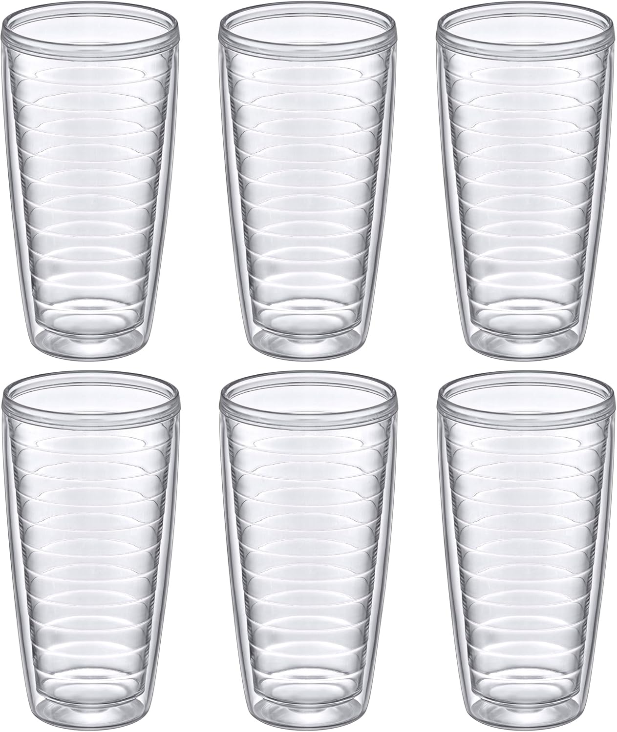 Alaska - 24-Ounce Insulated Plastic Tumblers (Set of 6), Double-Wall Plastic Drinking Glasses, All-Clear Reusable Cups, BPA-Free, Shatter-Proof, Dishwasher-Safe