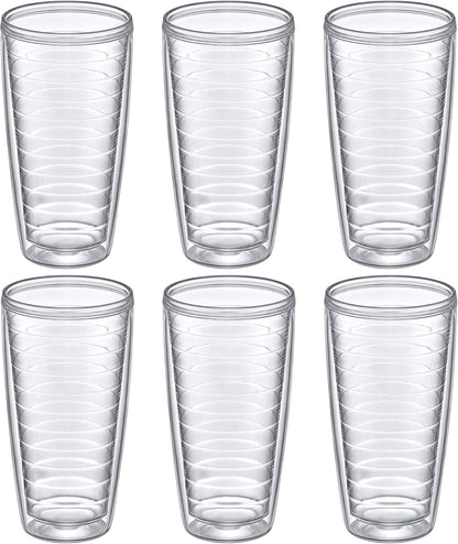 Alaska - 24-Ounce Insulated Plastic Tumblers (Set of 6), Double-Wall Plastic Drinking Glasses, All-Clear Reusable Cups, BPA-Free, Shatter-Proof, Dishwasher-Safe