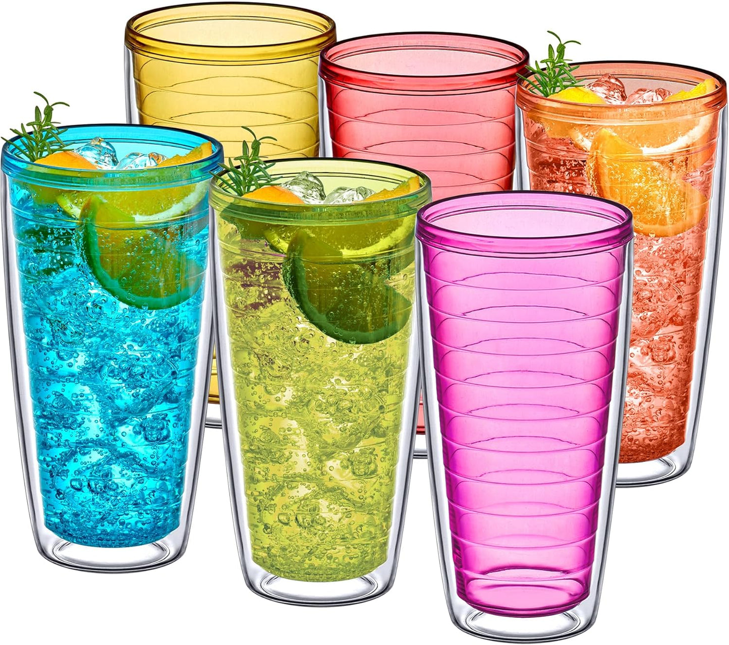 Alaska - 24-Ounce Insulated Plastic Tumblers (Set of 6), Double-Wall Plastic Drinking Glasses, All-Clear Reusable Cups, BPA-Free, Shatter-Proof, Dishwasher-Safe
