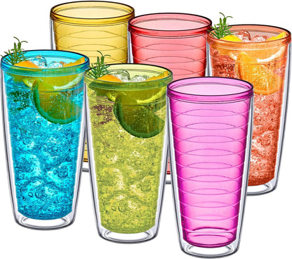 Alaska - 24-Ounce Insulated Plastic Tumblers (Set of 6), Double-Wall Plastic Drinking Glasses, All-Clear Reusable Cups, BPA-Free, Shatter-Proof, Dishwasher-Safe