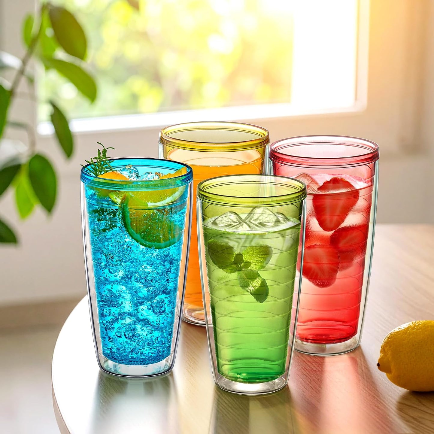 Alaska - 24-Ounce Insulated Plastic Tumblers (Set of 6), Double-Wall Plastic Drinking Glasses, All-Clear Reusable Cups, BPA-Free, Shatter-Proof, Dishwasher-Safe