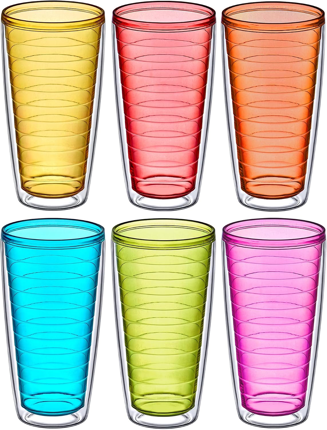 Alaska - 24-Ounce Insulated Plastic Tumblers (Set of 6), Double-Wall Plastic Drinking Glasses, All-Clear Reusable Cups, BPA-Free, Shatter-Proof, Dishwasher-Safe