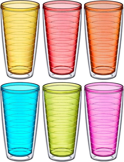 Alaska - 24-Ounce Insulated Plastic Tumblers (Set of 6), Double-Wall Plastic Drinking Glasses, All-Clear Reusable Cups, BPA-Free, Shatter-Proof, Dishwasher-Safe