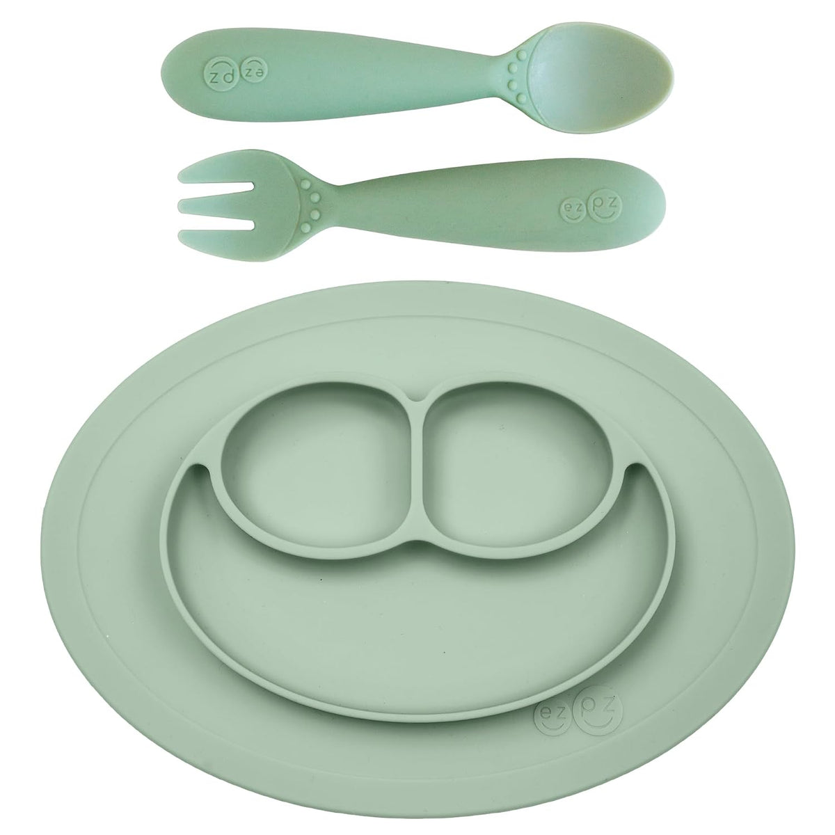 Mini Mat (Sage) + Mini Utensils (Fork & Spoon in Sage) - Toddler essentials mat and spoon
