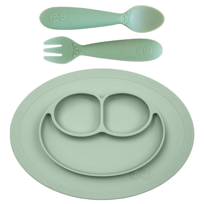 Mini Mat (Sage) + Mini Utensils (Fork & Spoon in Sage) - Toddler essentials mat and spoon