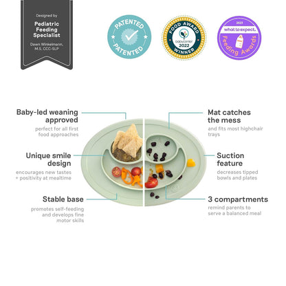 Mini Mat (Sage) + Mini Utensils (Fork & Spoon in Sage) - Toddler essentials mat and spoon