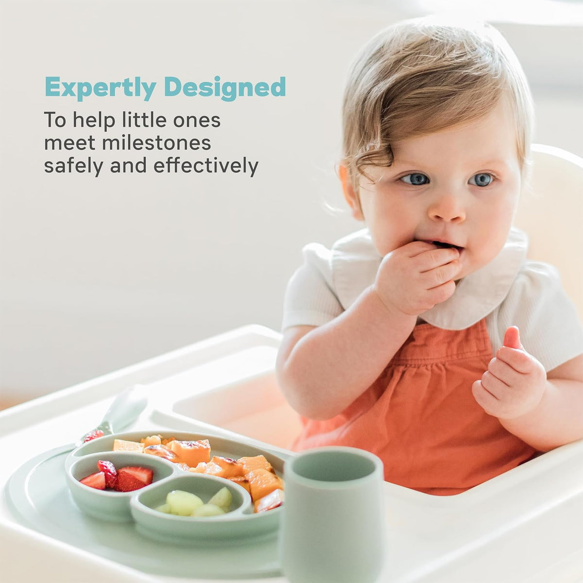 Mini Mat (Sage) + Mini Utensils (Fork & Spoon in Sage) - Toddler essentials mat and spoon