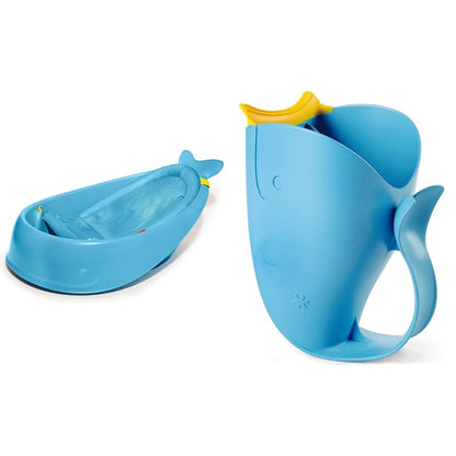 Baby Bath Tub, 3-Stage Smart Sling Tub, Moby, Blue & Baby Bath Rinse Cup, Moby Tear-Free Waterfall Rinser, Blue