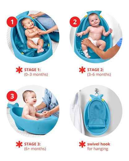 Baby Bath Tub, 3-Stage Smart Sling Tub, Moby, Blue & Baby Bath Rinse Cup, Moby Tear-Free Waterfall Rinser, Blue