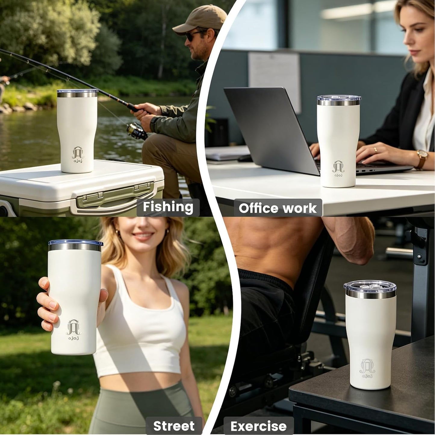 OJOJ 20oz Double Wall Vacuum Insulated Stainless Steel Travel Mug, Ceramic Lined Coffee Cup, Reusable Tumbler with Cleaning Brush.