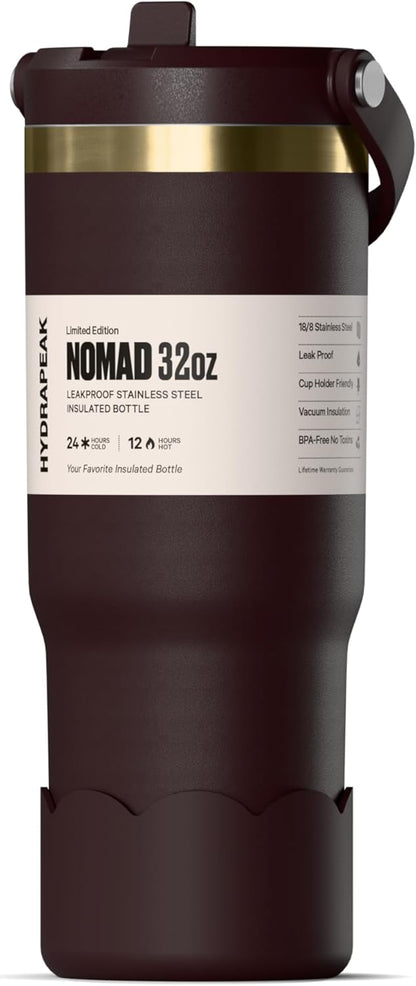 Nomad 32 oz Tumbler with Handle and Straw Lid, Scallop Silicone Boot, Gold Trim, Leakproof, Double Insulated Stainless Steel Cup (Seafoam)