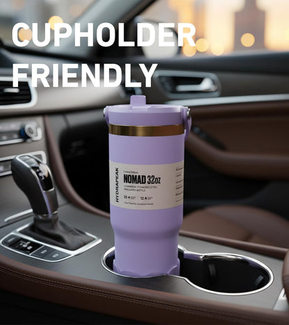 Nomad 32 oz Tumbler with Handle and Straw Lid, Scallop Silicone Boot, Gold Trim, Leakproof, Double Insulated Stainless Steel Cup (Seafoam)