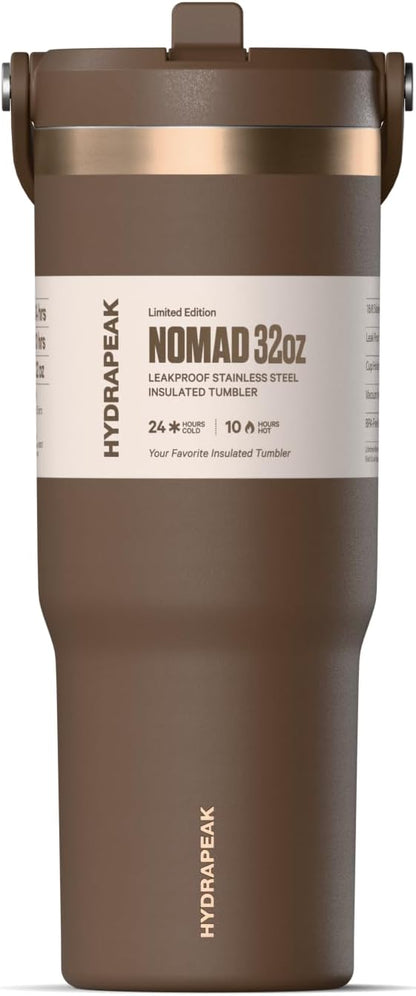 Nomad 32 oz Tumbler with Handle and Straw Lid, Scallop Silicone Boot, Gold Trim, Leakproof, Double Insulated Stainless Steel Cup (Seafoam)