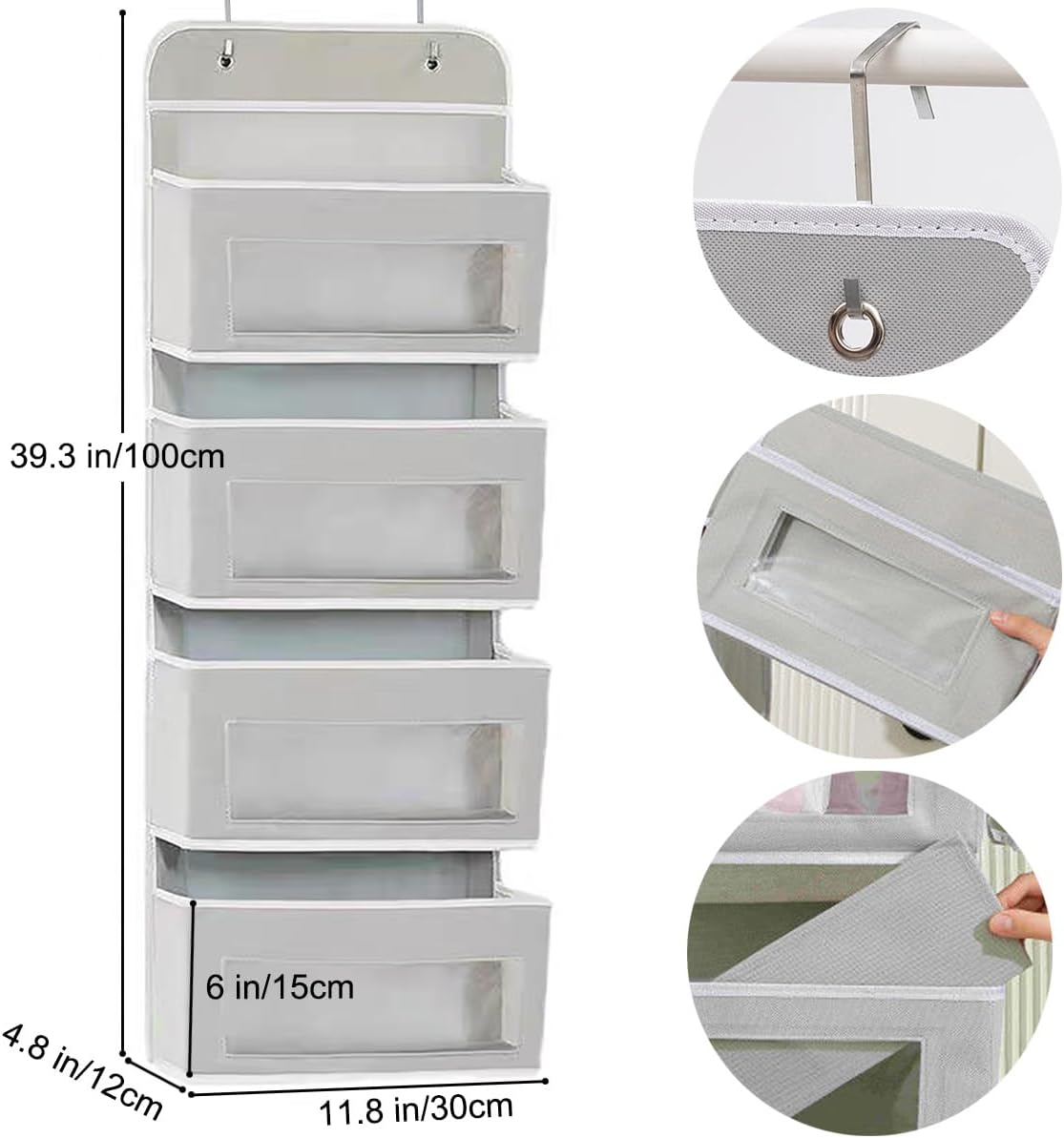 Foldable Hanging Organizer with 4 Pockets - Over Door/Wall Mount Storage for Nursery, Closet, Bathroom - Durable Non-Toxic Material, L-Shaped Hooks, Space-Saving