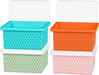 Silicone Freezer Molds for Soup Cube - 2-Cup Freezer Storage Container Tray with Lid,4 Pack Stackable Ice Cube Trays for Portion Control,Food Storage & Meal Prep (Lake Blue+Dark Gray+Orange+Yellow)