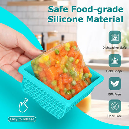 Silicone Freezer Molds for Soup Cube - 2-Cup Freezer Storage Container Tray with Lid,4 Pack Stackable Ice Cube Trays for Portion Control,Food Storage & Meal Prep (Lake Blue+Dark Gray+Orange+Yellow)