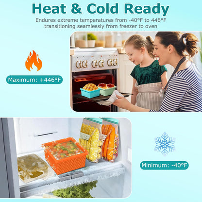 Silicone Freezer Molds for Soup Cube - 2-Cup Freezer Storage Container Tray with Lid,4 Pack Stackable Ice Cube Trays for Portion Control,Food Storage & Meal Prep (Lake Blue+Dark Gray+Orange+Yellow)
