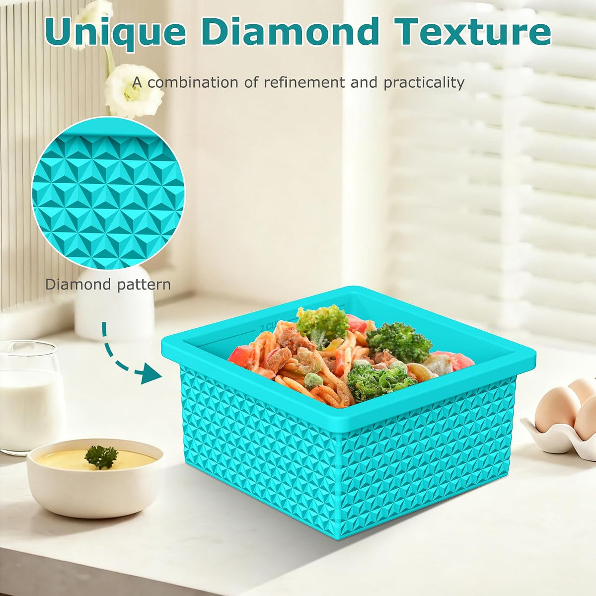 Silicone Freezer Molds for Soup Cube - 2-Cup Freezer Storage Container Tray with Lid,4 Pack Stackable Ice Cube Trays for Portion Control,Food Storage & Meal Prep (Lake Blue+Dark Gray+Orange+Yellow)