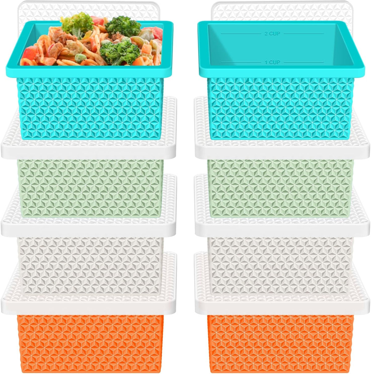Silicone Freezer Molds for Soup Cube - 2-Cup Freezer Storage Container Tray with Lid,4 Pack Stackable Ice Cube Trays for Portion Control,Food Storage & Meal Prep (Lake Blue+Dark Gray+Orange+Yellow)