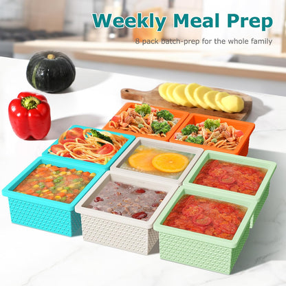Silicone Freezer Molds for Soup Cube - 2-Cup Freezer Storage Container Tray with Lid,4 Pack Stackable Ice Cube Trays for Portion Control,Food Storage & Meal Prep (Lake Blue+Dark Gray+Orange+Yellow)