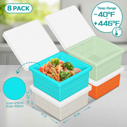 Silicone Freezer Molds for Soup Cube - 2-Cup Freezer Storage Container Tray with Lid,4 Pack Stackable Ice Cube Trays for Portion Control,Food Storage & Meal Prep (Lake Blue+Dark Gray+Orange+Yellow)