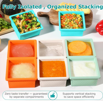 Silicone Freezer Molds for Soup Cube - 2-Cup Freezer Storage Container Tray with Lid,4 Pack Stackable Ice Cube Trays for Portion Control,Food Storage & Meal Prep (Lake Blue+Dark Gray+Orange+Yellow)