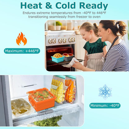 Silicone Freezer Molds for Soup Cube - 2-Cup Freezer Storage Container Tray with Lid,4 Pack Stackable Ice Cube Trays for Portion Control,Food Storage & Meal Prep (Lake Blue+Dark Gray+Orange+Yellow)