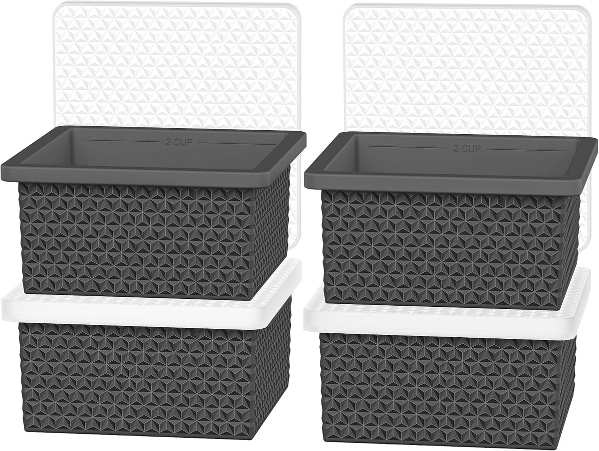 Silicone Freezer Molds for Soup Cube - 2-Cup Freezer Storage Container Tray with Lid,4 Pack Stackable Ice Cube Trays for Portion Control,Food Storage & Meal Prep (Lake Blue+Dark Gray+Orange+Yellow)