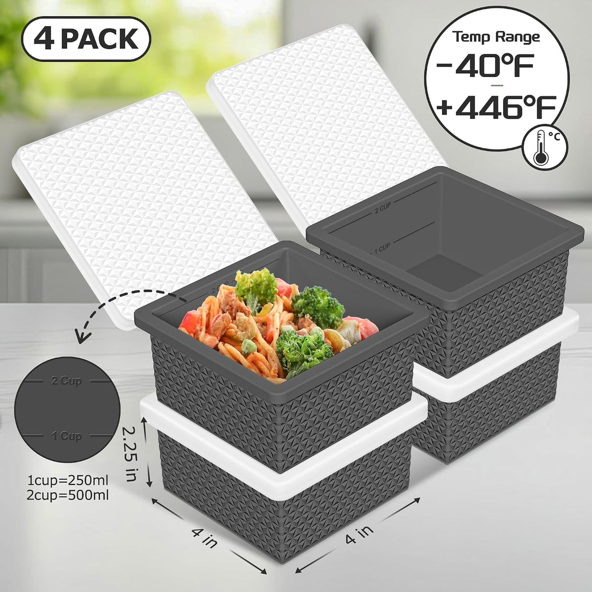 Silicone Freezer Molds for Soup Cube - 2-Cup Freezer Storage Container Tray with Lid,4 Pack Stackable Ice Cube Trays for Portion Control,Food Storage & Meal Prep (Lake Blue+Dark Gray+Orange+Yellow)