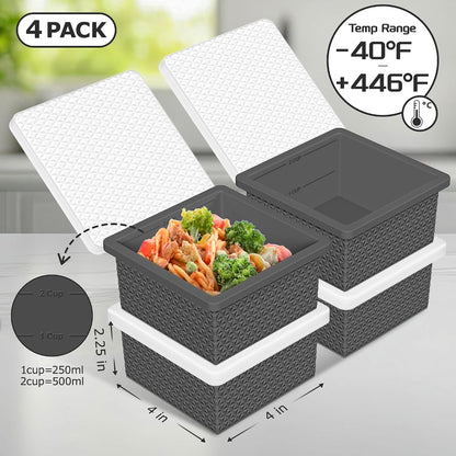Silicone Freezer Molds for Soup Cube - 2-Cup Freezer Storage Container Tray with Lid,4 Pack Stackable Ice Cube Trays for Portion Control,Food Storage & Meal Prep (Lake Blue+Dark Gray+Orange+Yellow)