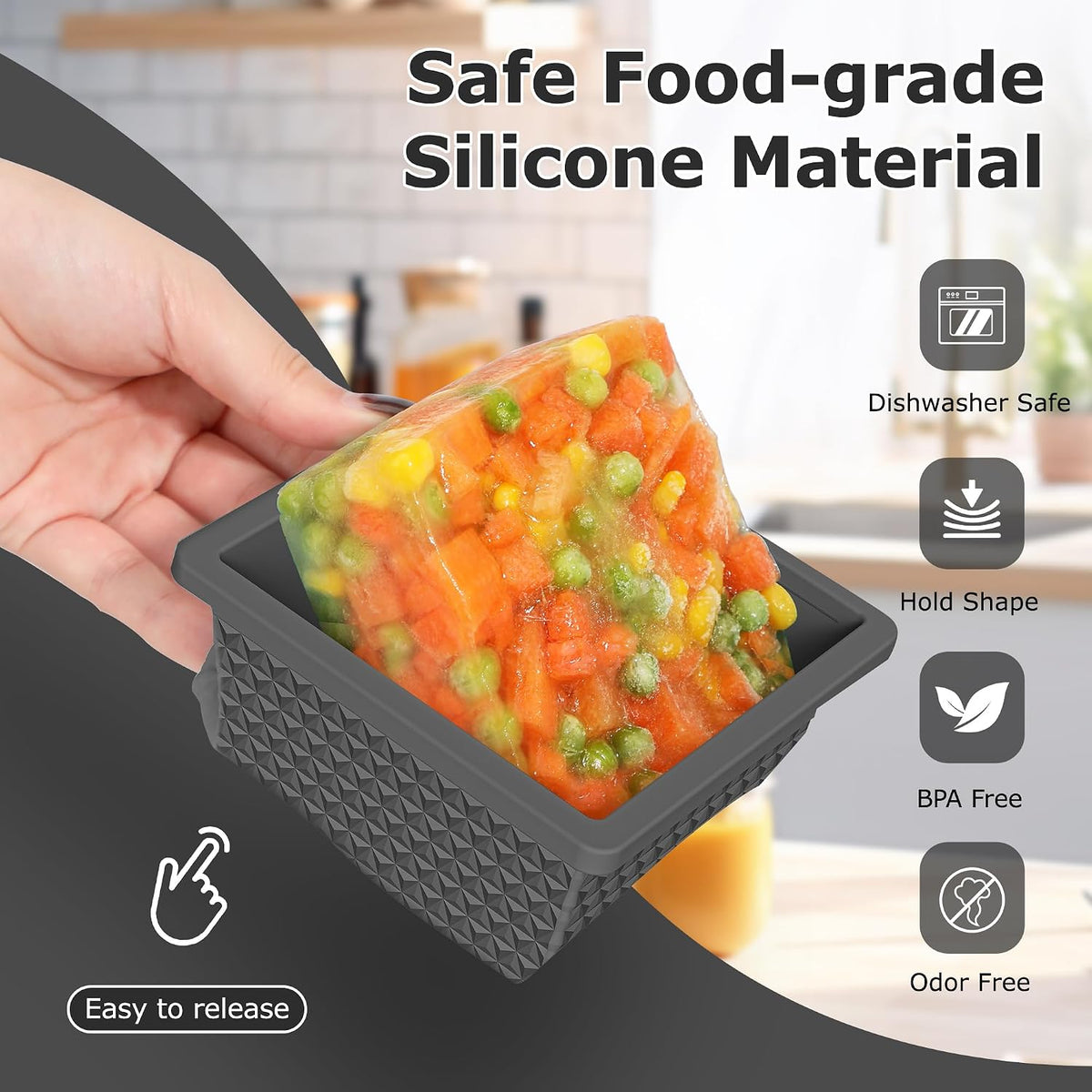 Silicone Freezer Molds for Soup Cube - 2-Cup Freezer Storage Container Tray with Lid,4 Pack Stackable Ice Cube Trays for Portion Control,Food Storage & Meal Prep (Lake Blue+Dark Gray+Orange+Yellow)