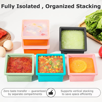 Silicone Freezer Molds for Soup Cube - 2-Cup Freezer Storage Container Tray with Lid,4 Pack Stackable Ice Cube Trays for Portion Control,Food Storage & Meal Prep (Lake Blue+Dark Gray+Orange+Yellow)