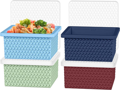 Silicone Freezer Molds for Soup Cube - 2-Cup Freezer Storage Container Tray with Lid,4 Pack Stackable Ice Cube Trays for Portion Control,Food Storage & Meal Prep (Lake Blue+Dark Gray+Orange+Yellow)