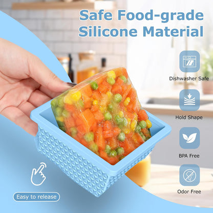 Silicone Freezer Molds for Soup Cube - 2-Cup Freezer Storage Container Tray with Lid,4 Pack Stackable Ice Cube Trays for Portion Control,Food Storage & Meal Prep (Lake Blue+Dark Gray+Orange+Yellow)