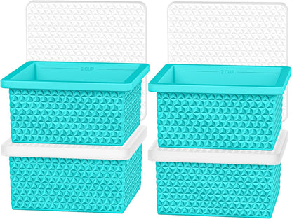 Silicone Freezer Molds for Soup Cube - 2-Cup Freezer Storage Container Tray with Lid,4 Pack Stackable Ice Cube Trays for Portion Control,Food Storage & Meal Prep (Lake Blue+Dark Gray+Orange+Yellow)