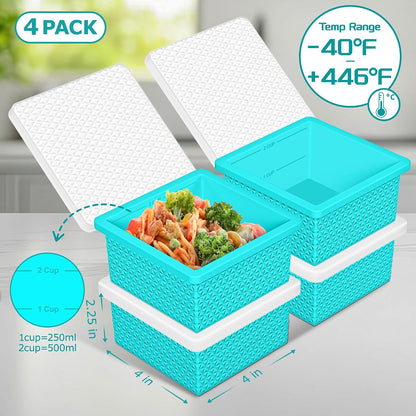 Silicone Freezer Molds for Soup Cube - 2-Cup Freezer Storage Container Tray with Lid,4 Pack Stackable Ice Cube Trays for Portion Control,Food Storage & Meal Prep (Lake Blue+Dark Gray+Orange+Yellow)