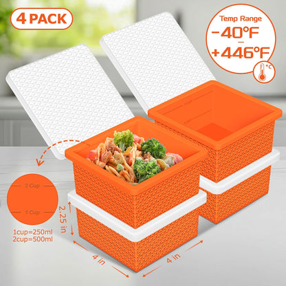 Silicone Freezer Molds for Soup Cube - 2-Cup Freezer Storage Container Tray with Lid,4 Pack Stackable Ice Cube Trays for Portion Control,Food Storage & Meal Prep (Lake Blue+Dark Gray+Orange+Yellow)