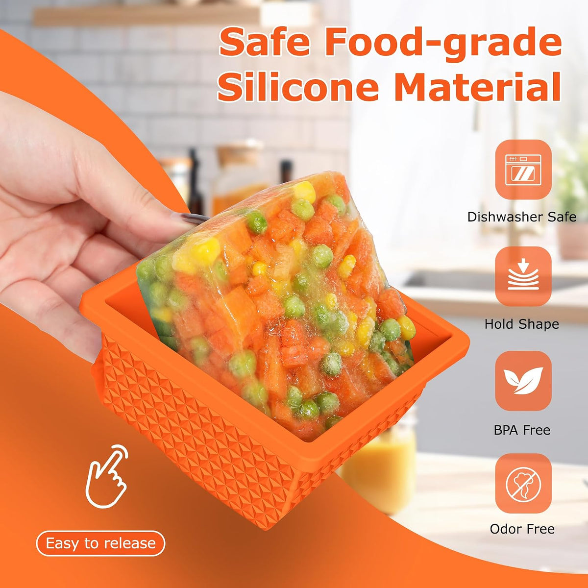 Silicone Freezer Molds for Soup Cube - 2-Cup Freezer Storage Container Tray with Lid,4 Pack Stackable Ice Cube Trays for Portion Control,Food Storage & Meal Prep (Lake Blue+Dark Gray+Orange+Yellow)
