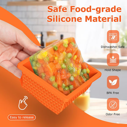 Silicone Freezer Molds for Soup Cube - 2-Cup Freezer Storage Container Tray with Lid,4 Pack Stackable Ice Cube Trays for Portion Control,Food Storage & Meal Prep (Lake Blue+Dark Gray+Orange+Yellow)