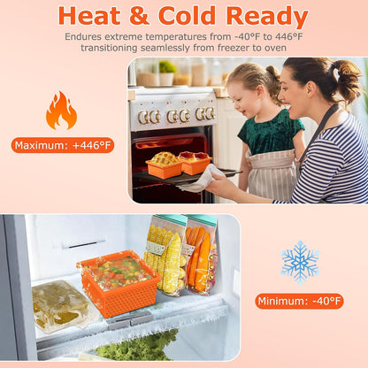 Silicone Freezer Molds for Soup Cube - 2-Cup Freezer Storage Container Tray with Lid,4 Pack Stackable Ice Cube Trays for Portion Control,Food Storage & Meal Prep (Lake Blue+Dark Gray+Orange+Yellow)