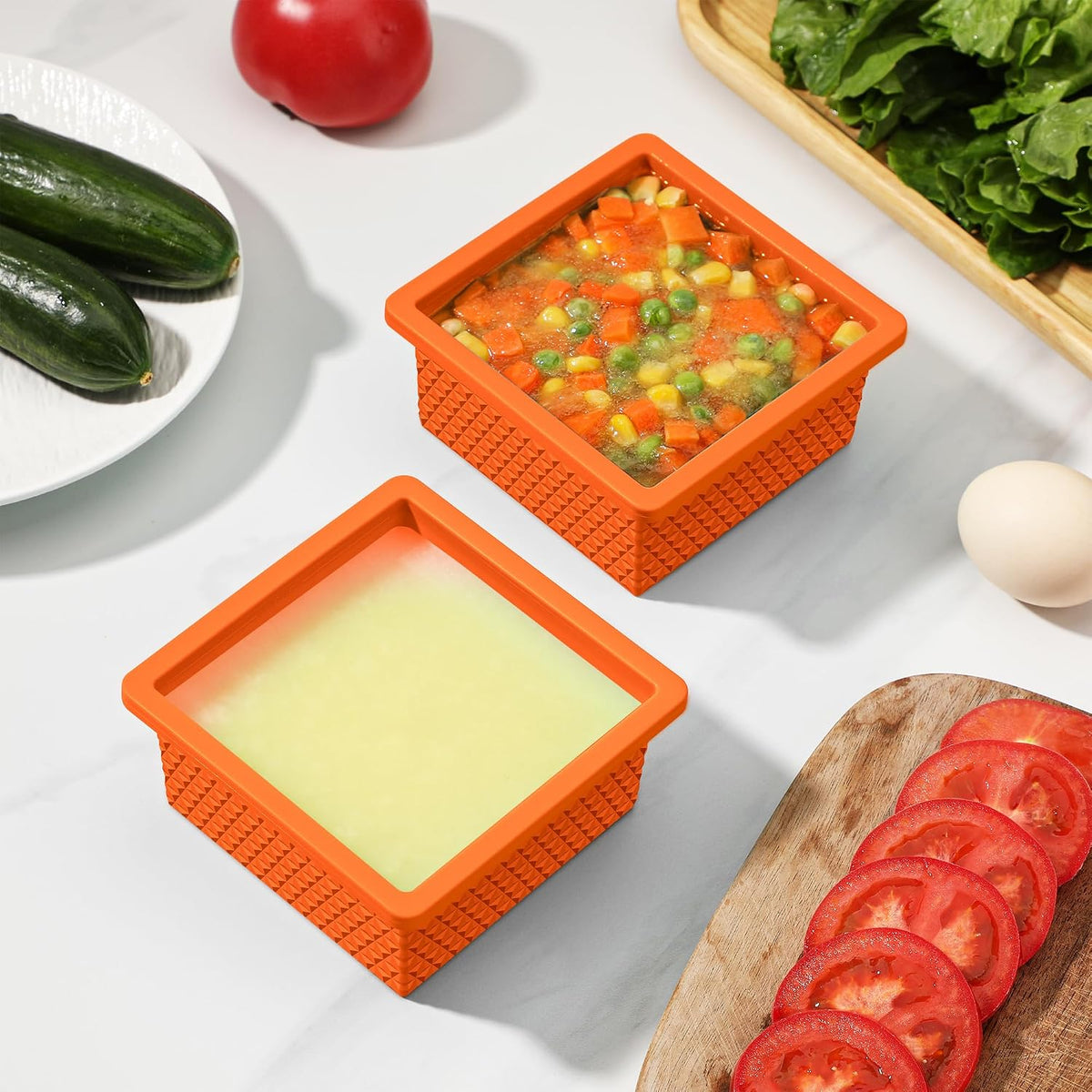 Silicone Freezer Molds for Soup Cube - 2-Cup Freezer Storage Container Tray with Lid,4 Pack Stackable Ice Cube Trays for Portion Control,Food Storage & Meal Prep (Lake Blue+Dark Gray+Orange+Yellow)