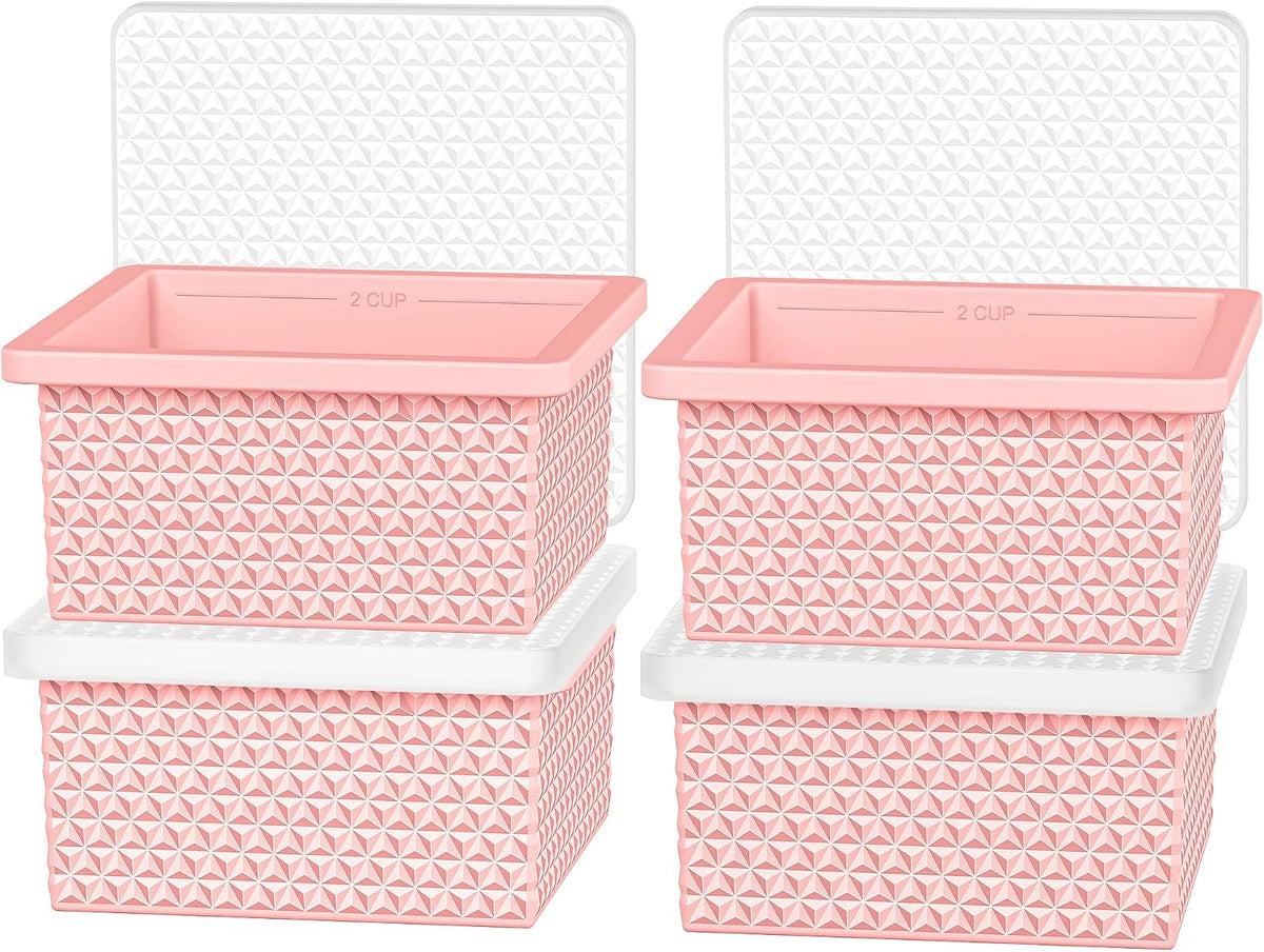 Silicone Freezer Molds for Soup Cube - 2-Cup Freezer Storage Container Tray with Lid,4 Pack Stackable Ice Cube Trays for Portion Control,Food Storage & Meal Prep (Lake Blue+Dark Gray+Orange+Yellow)