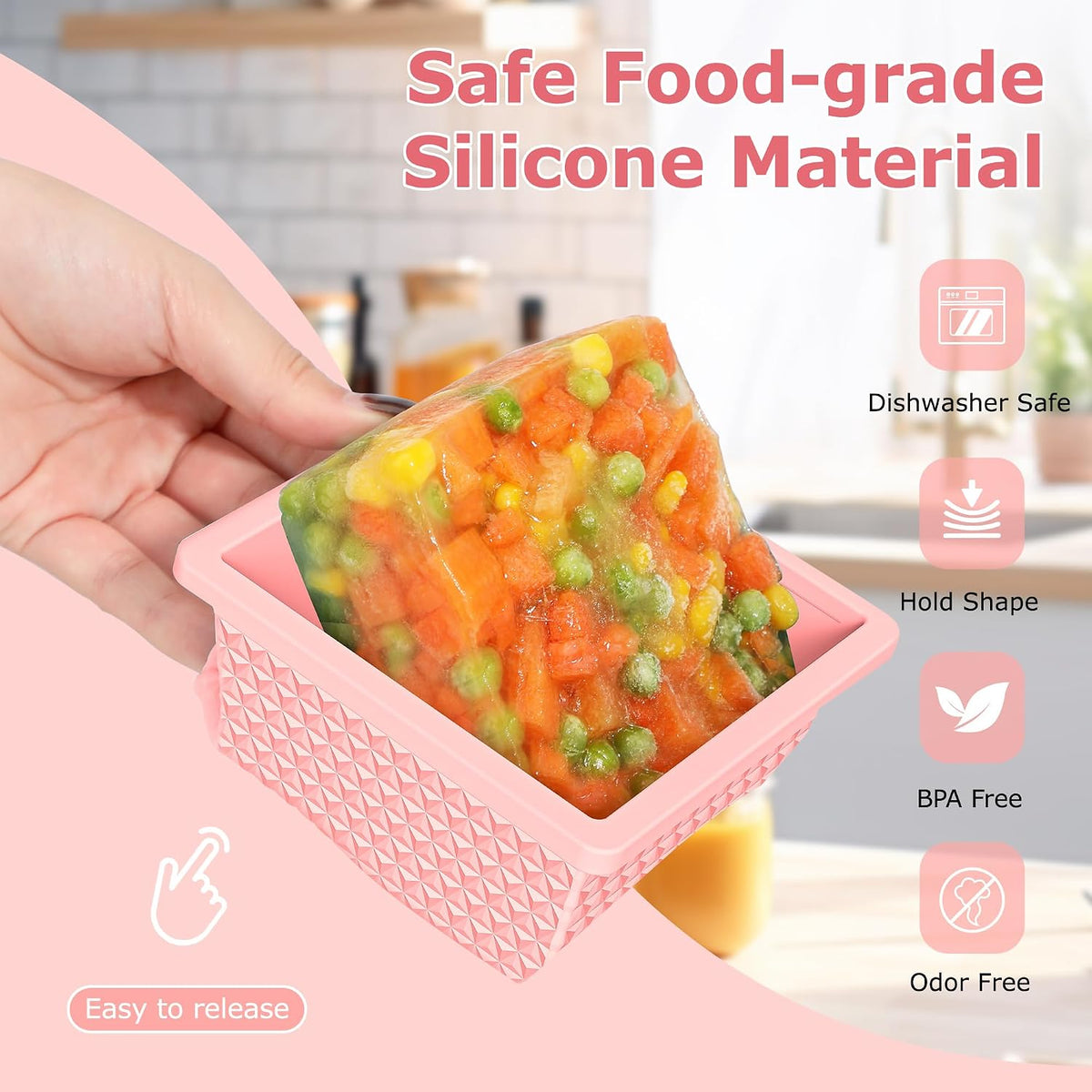 Silicone Freezer Molds for Soup Cube - 2-Cup Freezer Storage Container Tray with Lid,4 Pack Stackable Ice Cube Trays for Portion Control,Food Storage & Meal Prep (Lake Blue+Dark Gray+Orange+Yellow)
