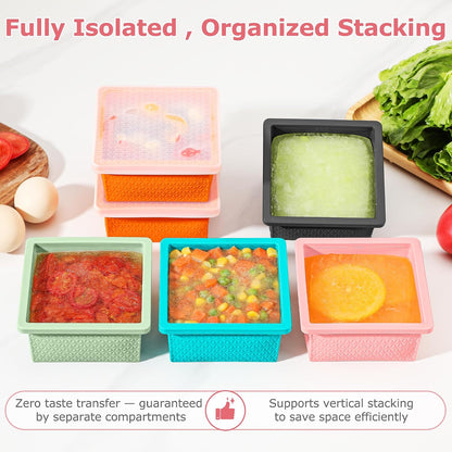 Silicone Freezer Molds for Soup Cube - 2-Cup Freezer Storage Container Tray with Lid,4 Pack Stackable Ice Cube Trays for Portion Control,Food Storage & Meal Prep (Lake Blue+Dark Gray+Orange+Yellow)